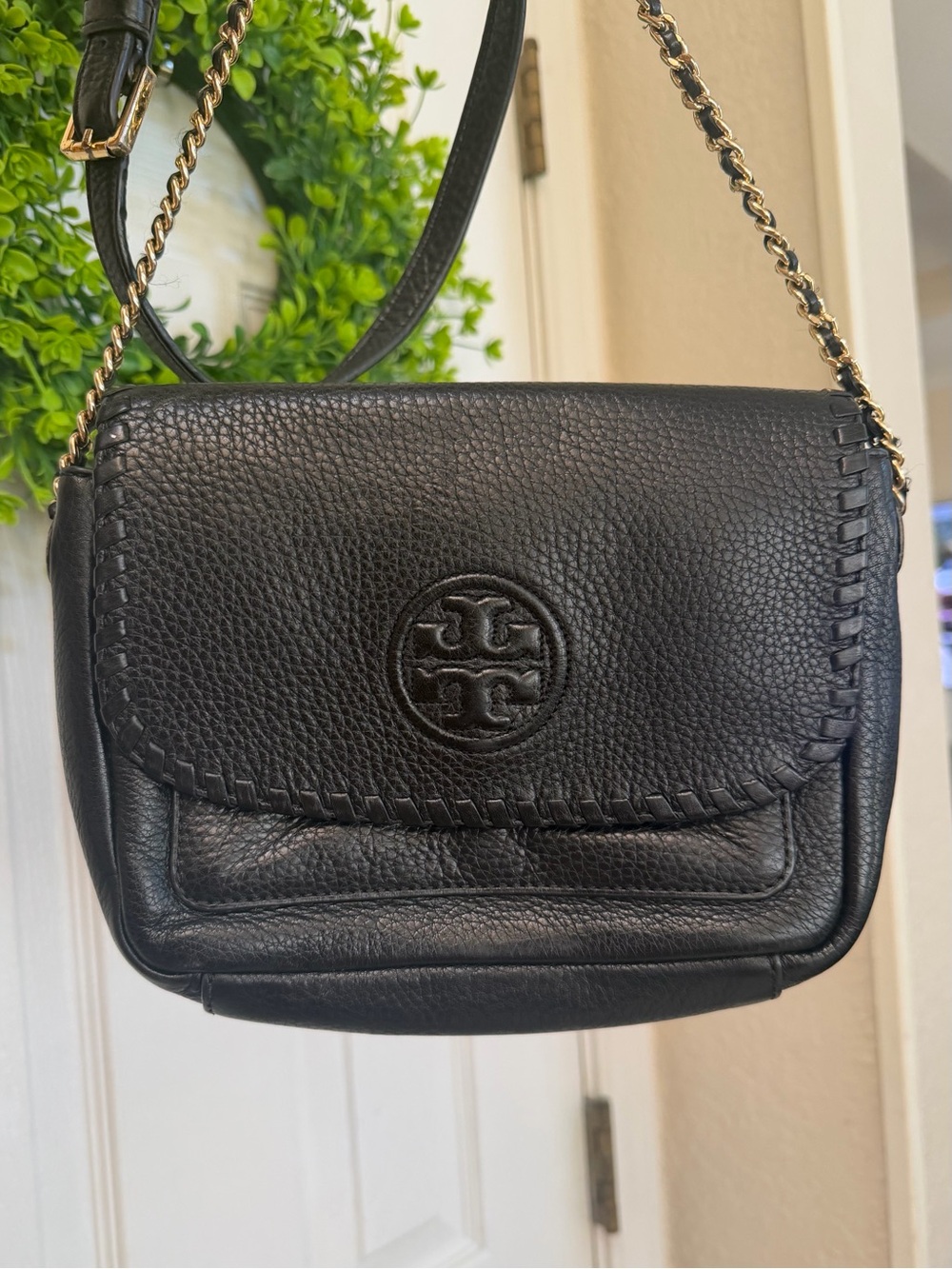 Tory Burch Marion Mini Black Soft Pebbled Leather Crossbody